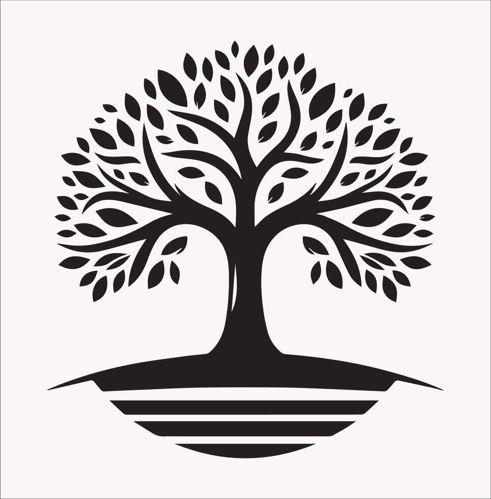 Tree Illustration Logo in Silhouette Design on White Background vector