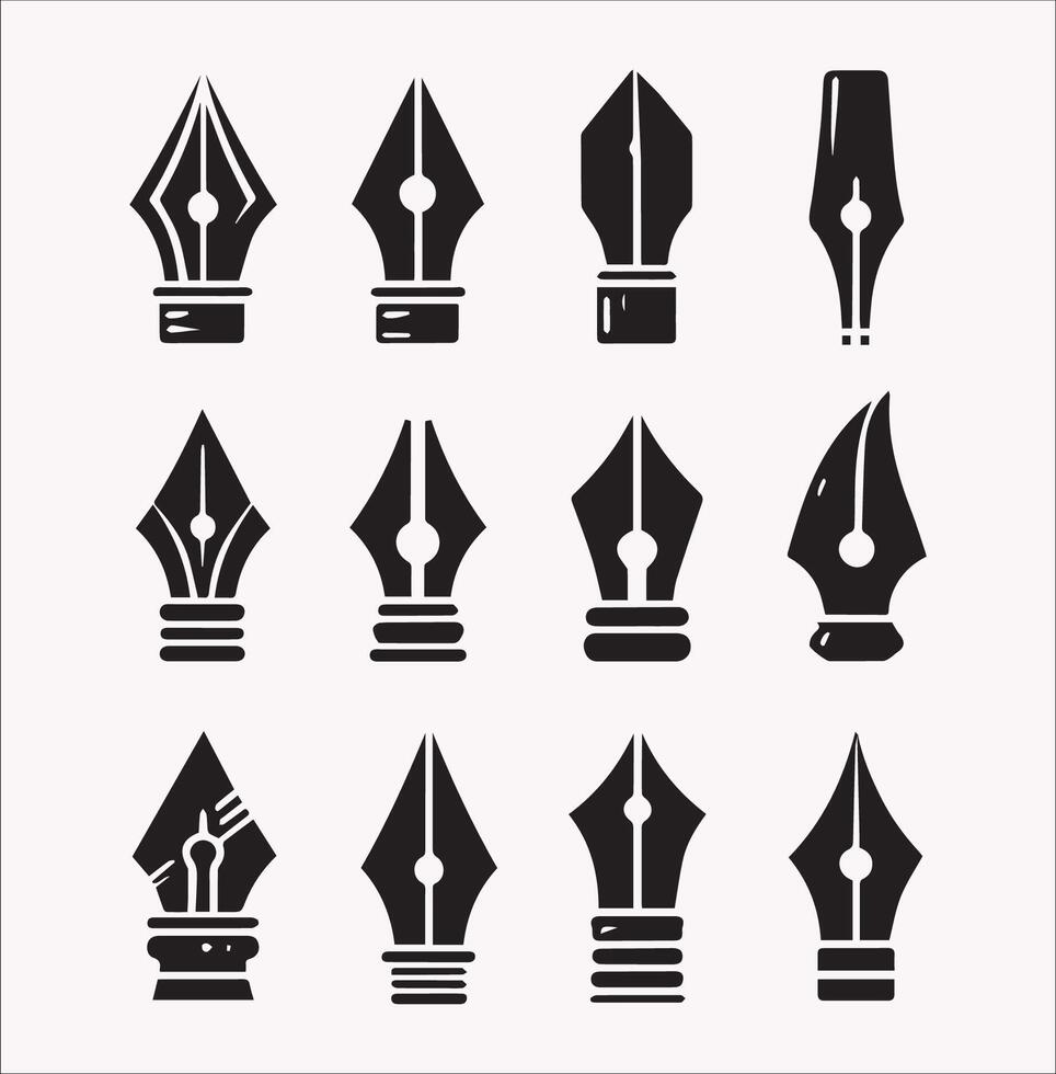 Elegant Pen Nib Silhouettes Set of 10 EPS on White Background vector