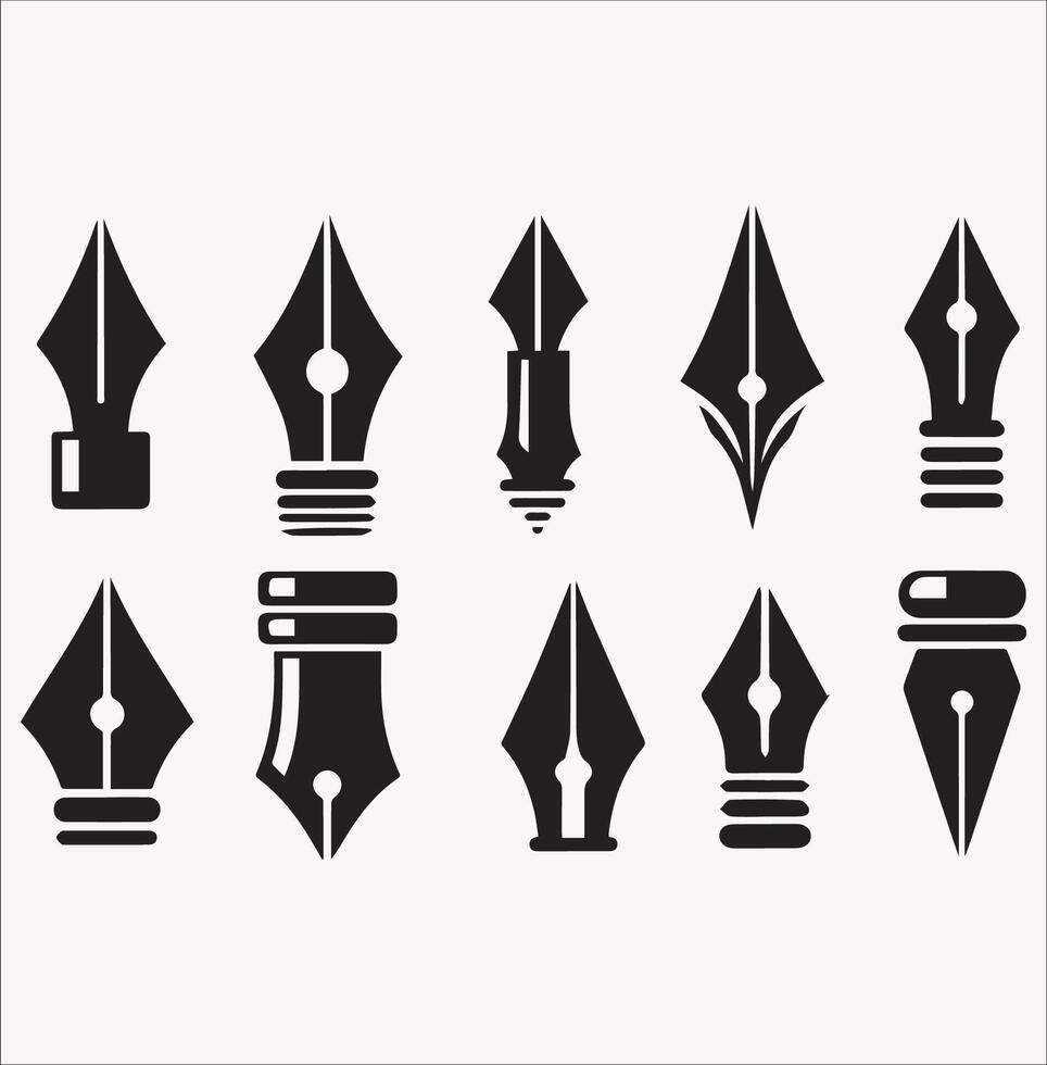 Perfect for Designers Pen Nib Silhouettes Set on White Background vector