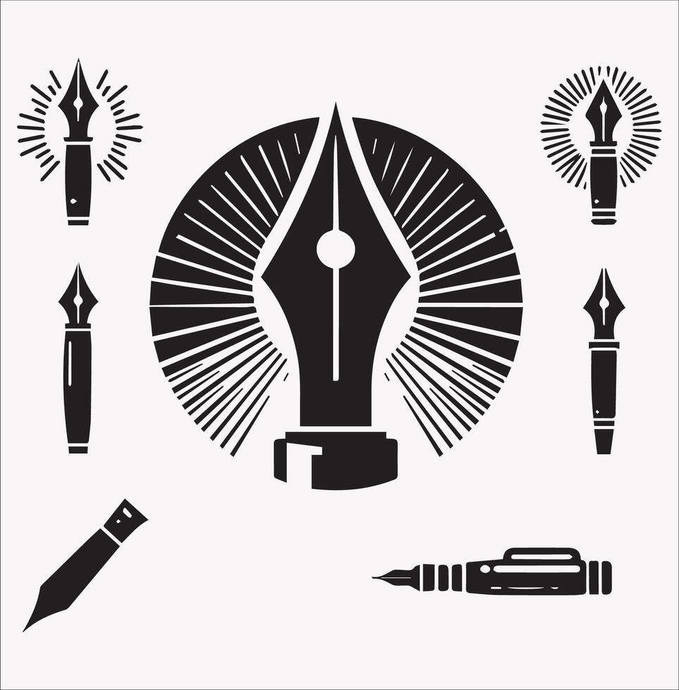 Professional Set of 10 Pen Nib Silhouettes with White Background vector