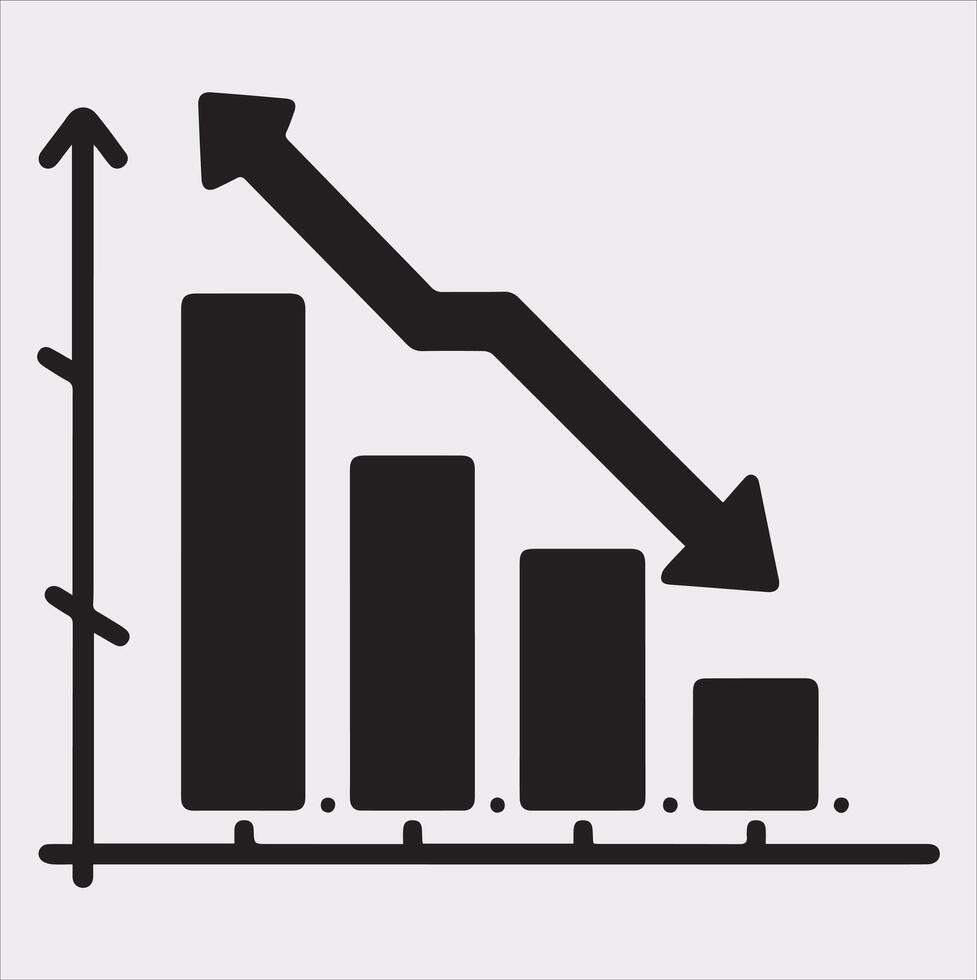 High-Quality Icon Loss Bar Chart Silhouette on White Background vector