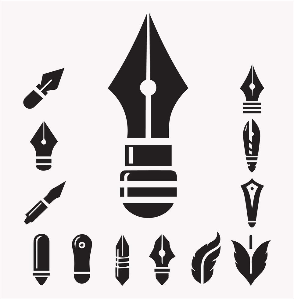 Creative Set of Pen Nib Silhouettes on White Background 10 EPS vector