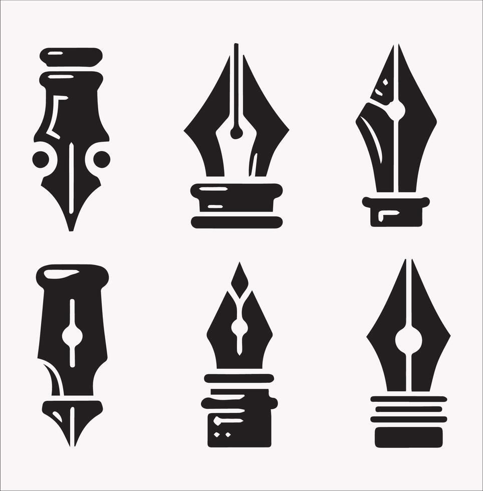 Minimalist Pen Nib Silhouettes Set 10 EPS on White Background vector