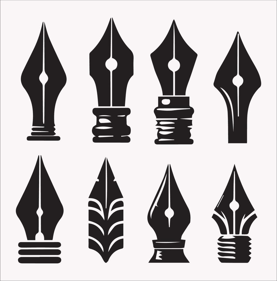 Set of Pen Nib Silhouettes in Format on a Clean White Background vector