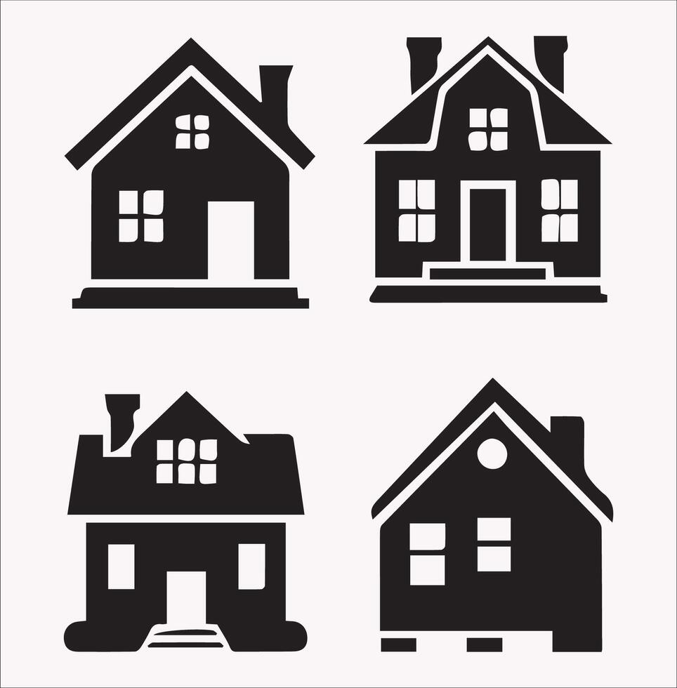 Modern Real Estate and Construction Silhouettes on a White Background vector