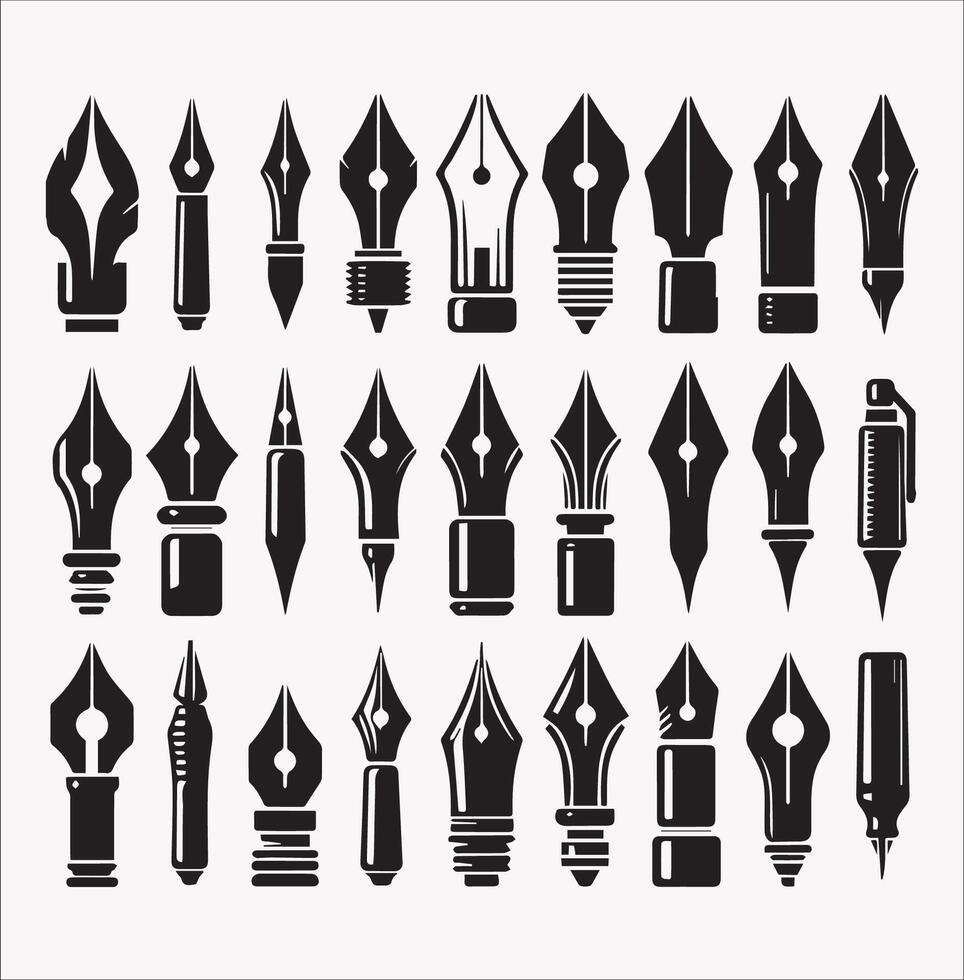 Pen Nib Silhouettes Set on White Background Ideal for Designers vector