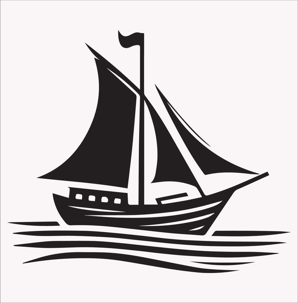 Sailing Boat Emblem Bold Black Silhouette Logo for Nautical Themes vector