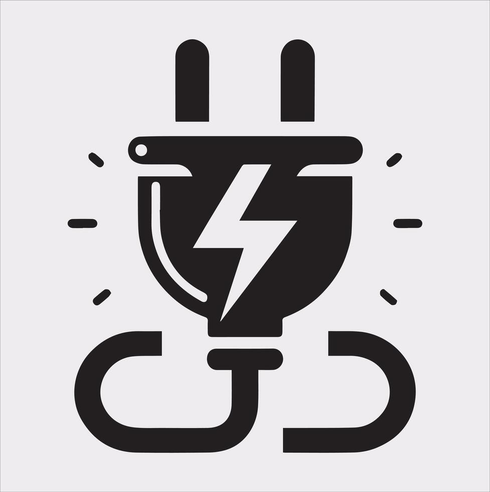 Electric Plug Icon Clean Silhouette Design on White Background vector