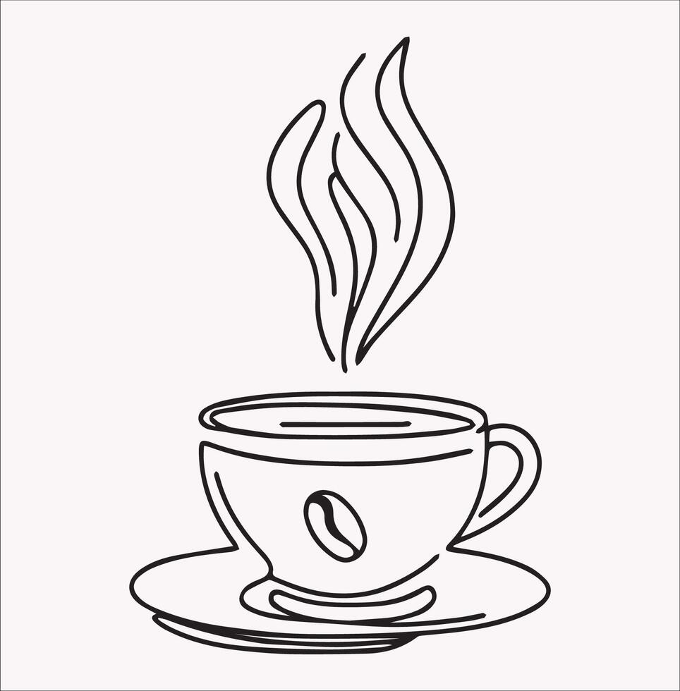 Elegant Coffee Cup Line Drawing Continuous Outline Sketch vector