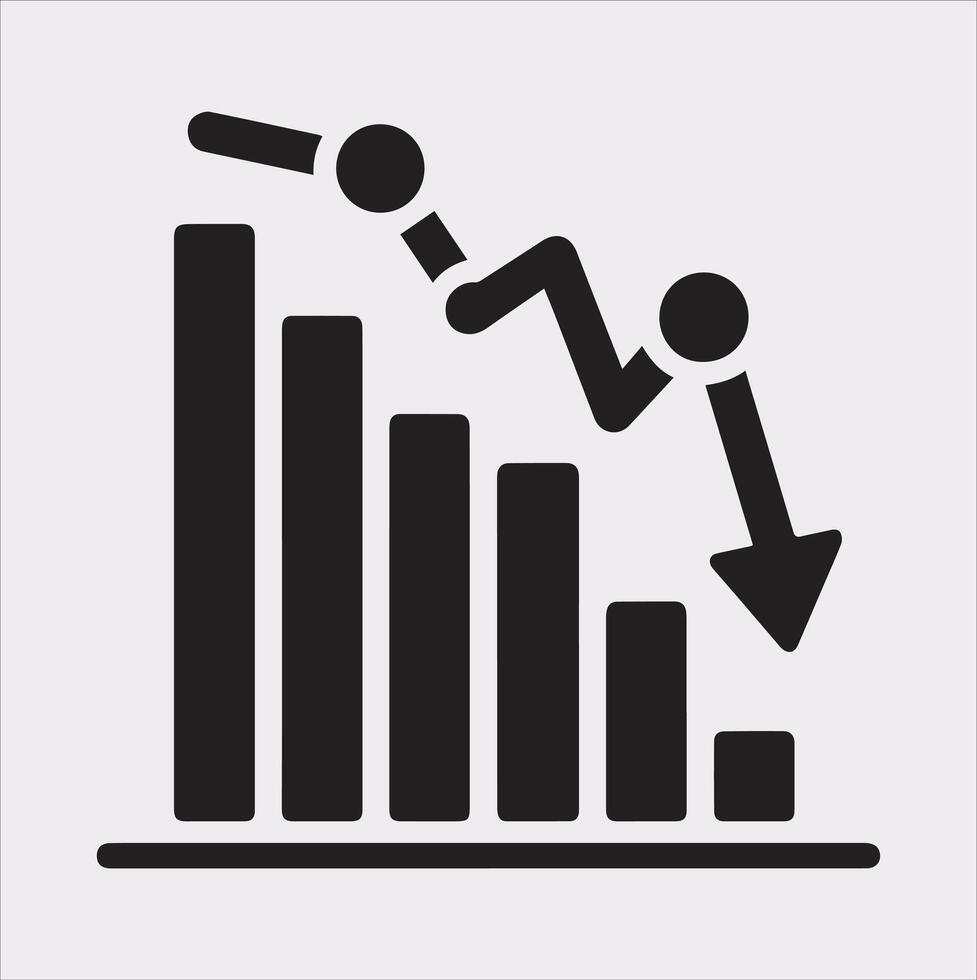Financial Loss Bar Chart Icon Simple Silhouette on White vector