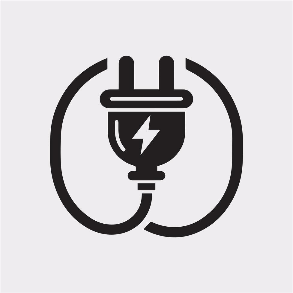 Classic Electric Plug Icon Silhouette Style on White Background vector