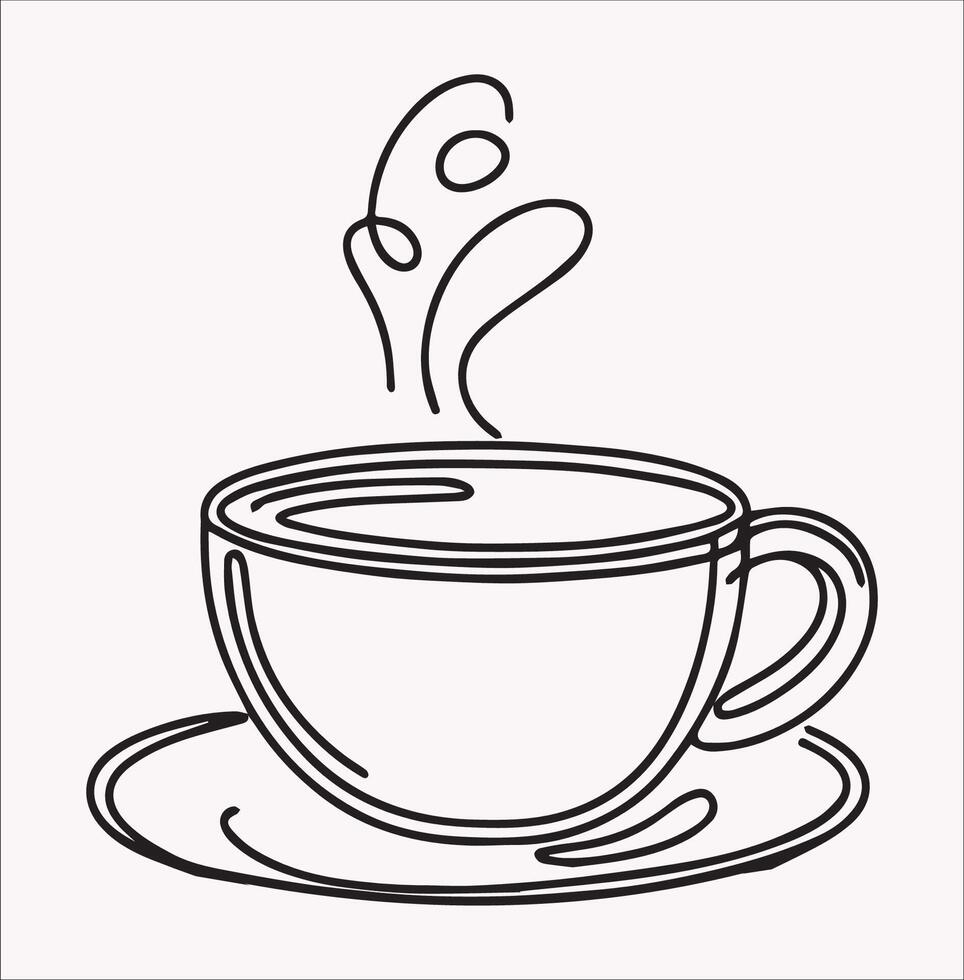 Minimalistic Tea Cup Outline Drawing for Cafe Branding vector