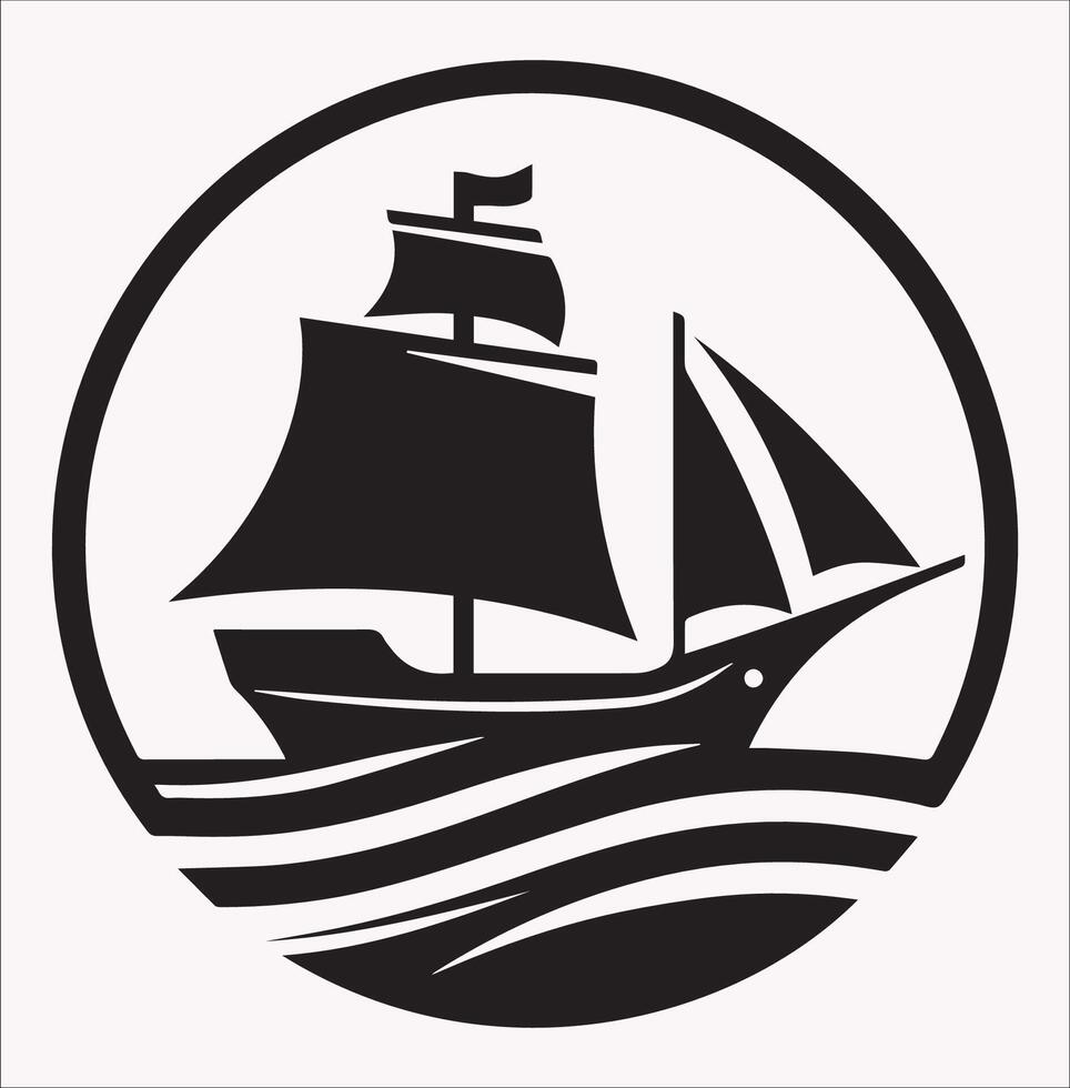 Nautical Emblem Logo Black Silhouette of a Historic Sailing Boat vector