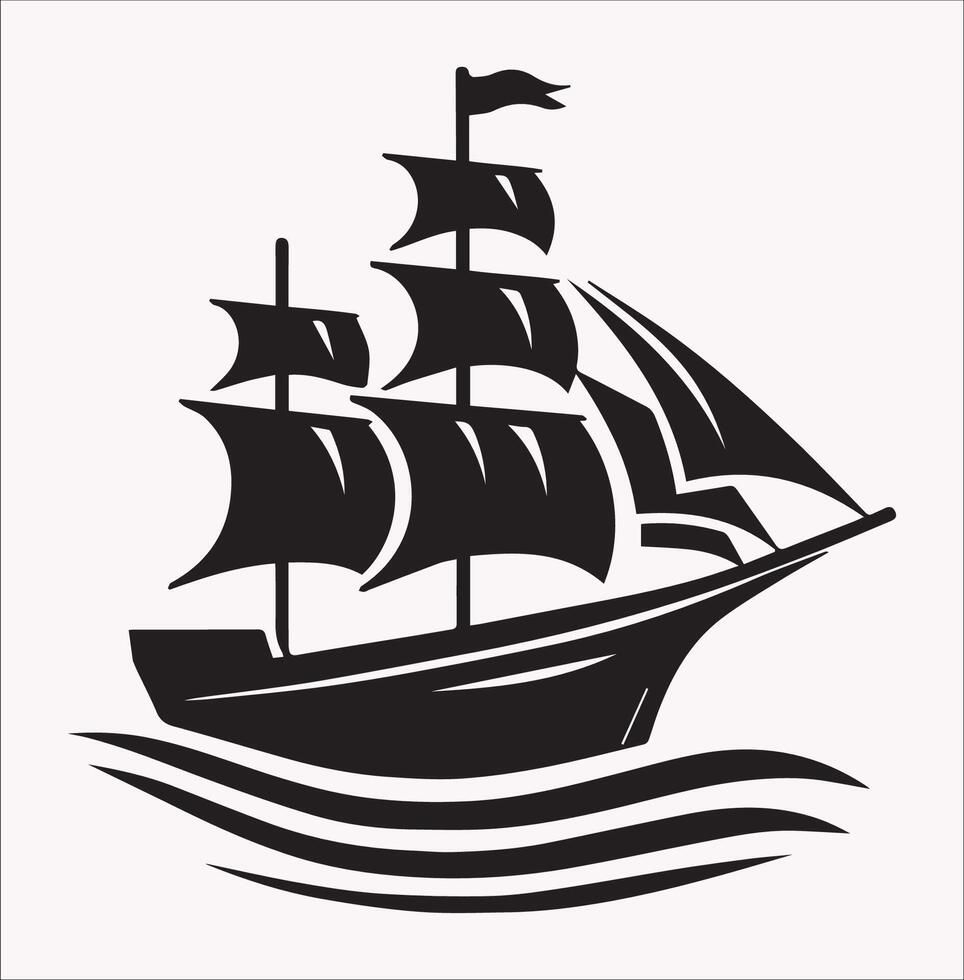 Classic Boat Logo Black Silhouette of Historic Sailing Emblem vector
