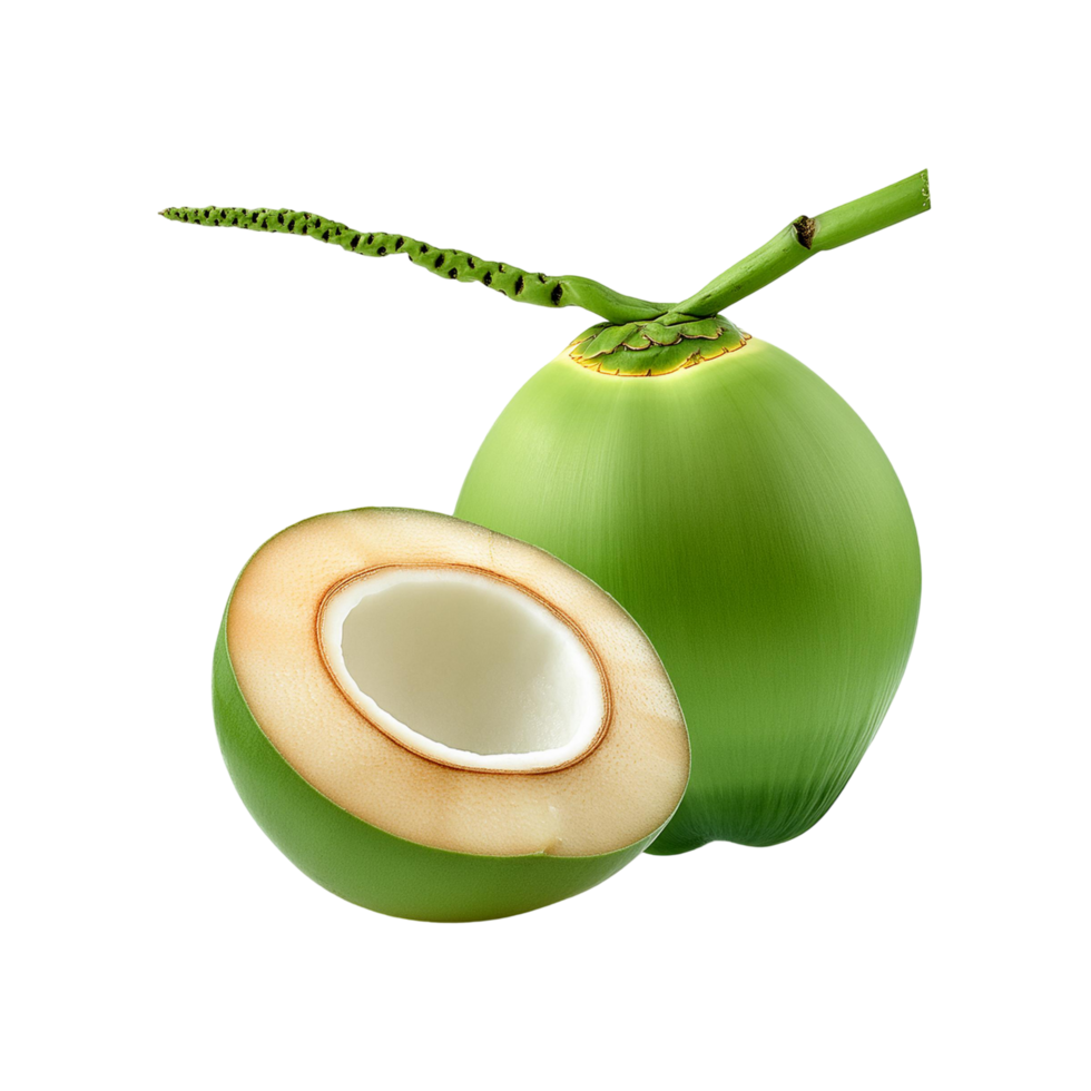 Green Coconut with slice on transparent background png