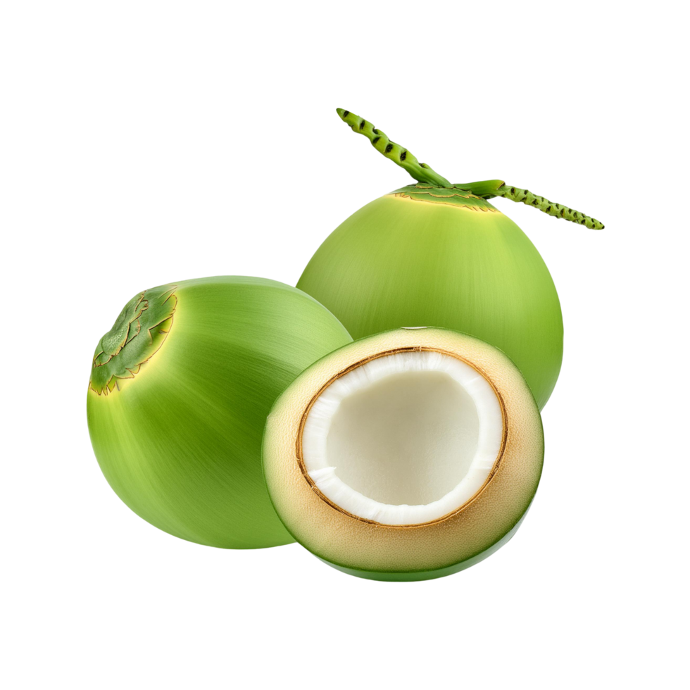 Fresh Green Coconut with slice on transparent background png