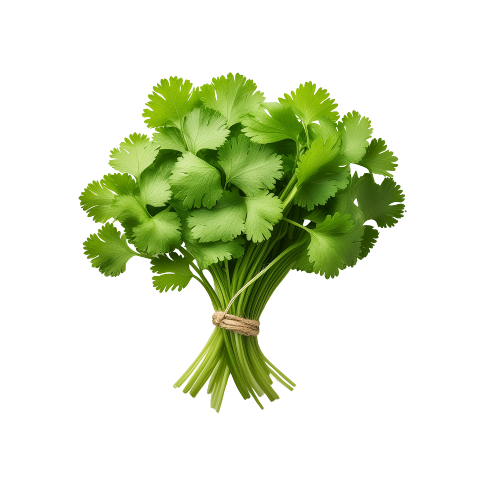 Green fresh coriander leaf on transparent background png