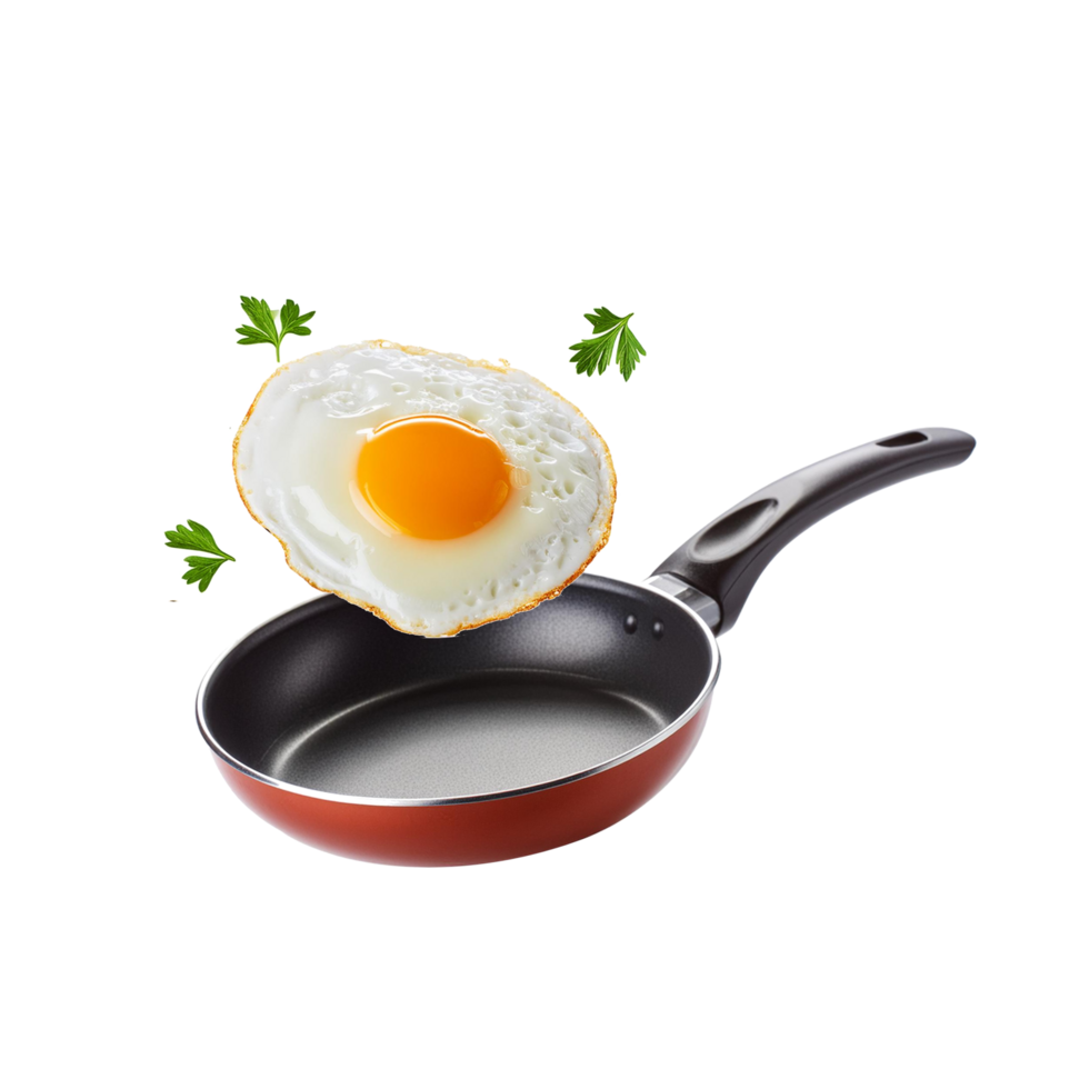 Fry pan with fried egg on transparent background png