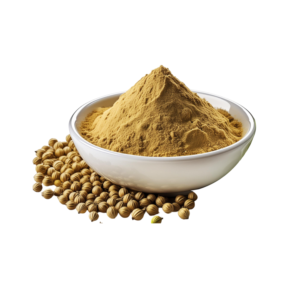Bowl of coriander powder on transparent background png