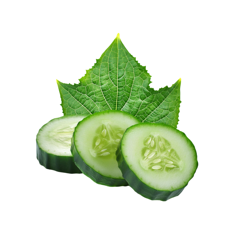 Fresh Cucumber slices on transparent background png