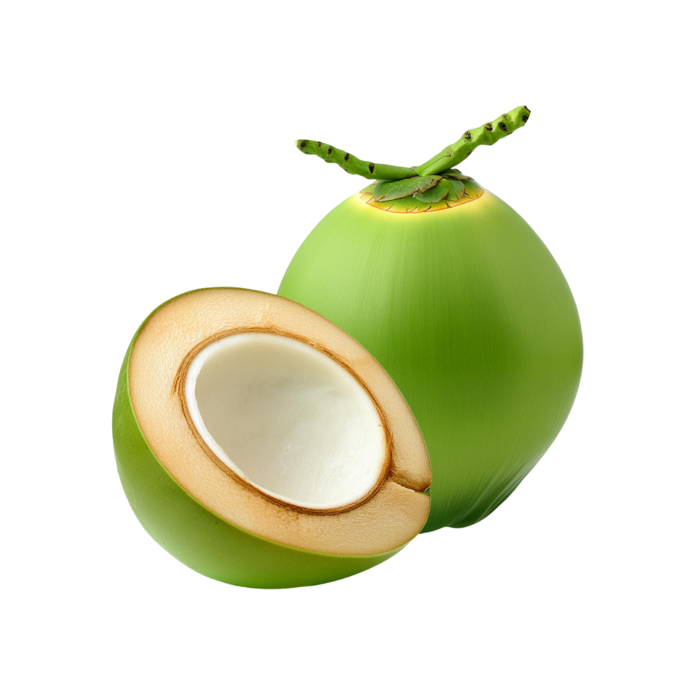 Realistic Green Coconut and slice on transparent background png