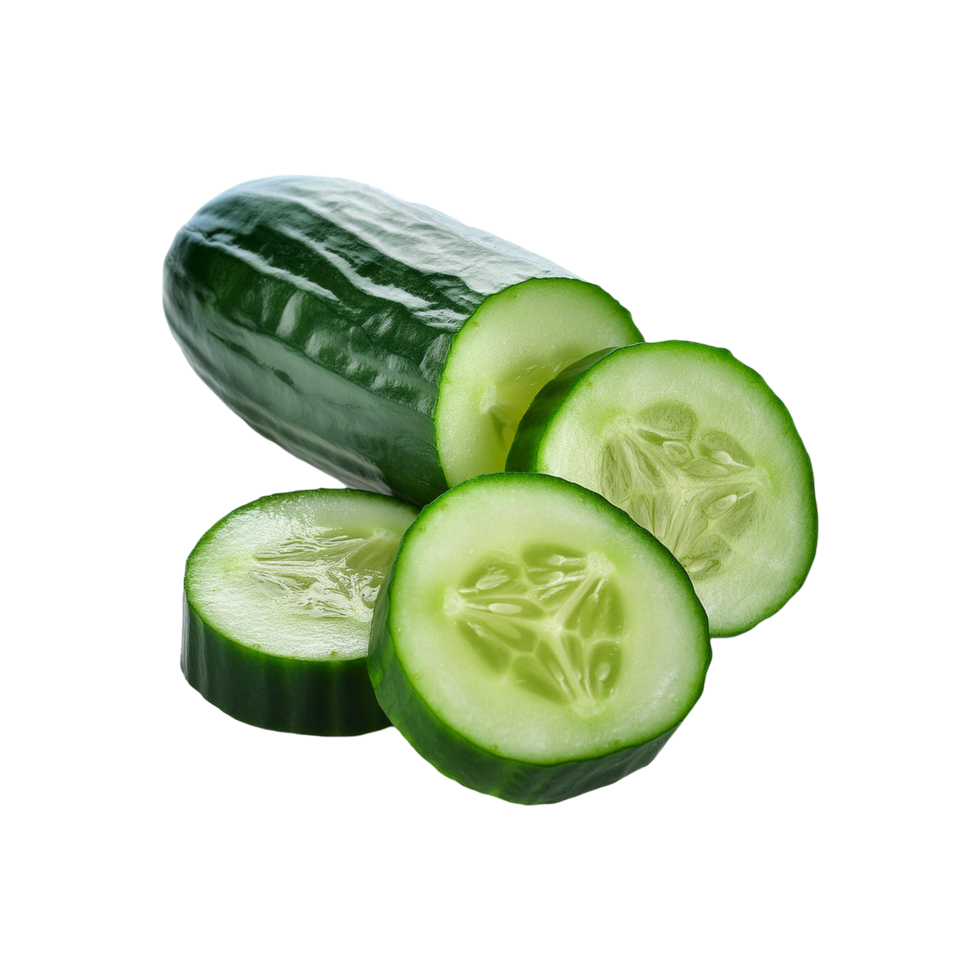 Cucumber with slices on transparent background png