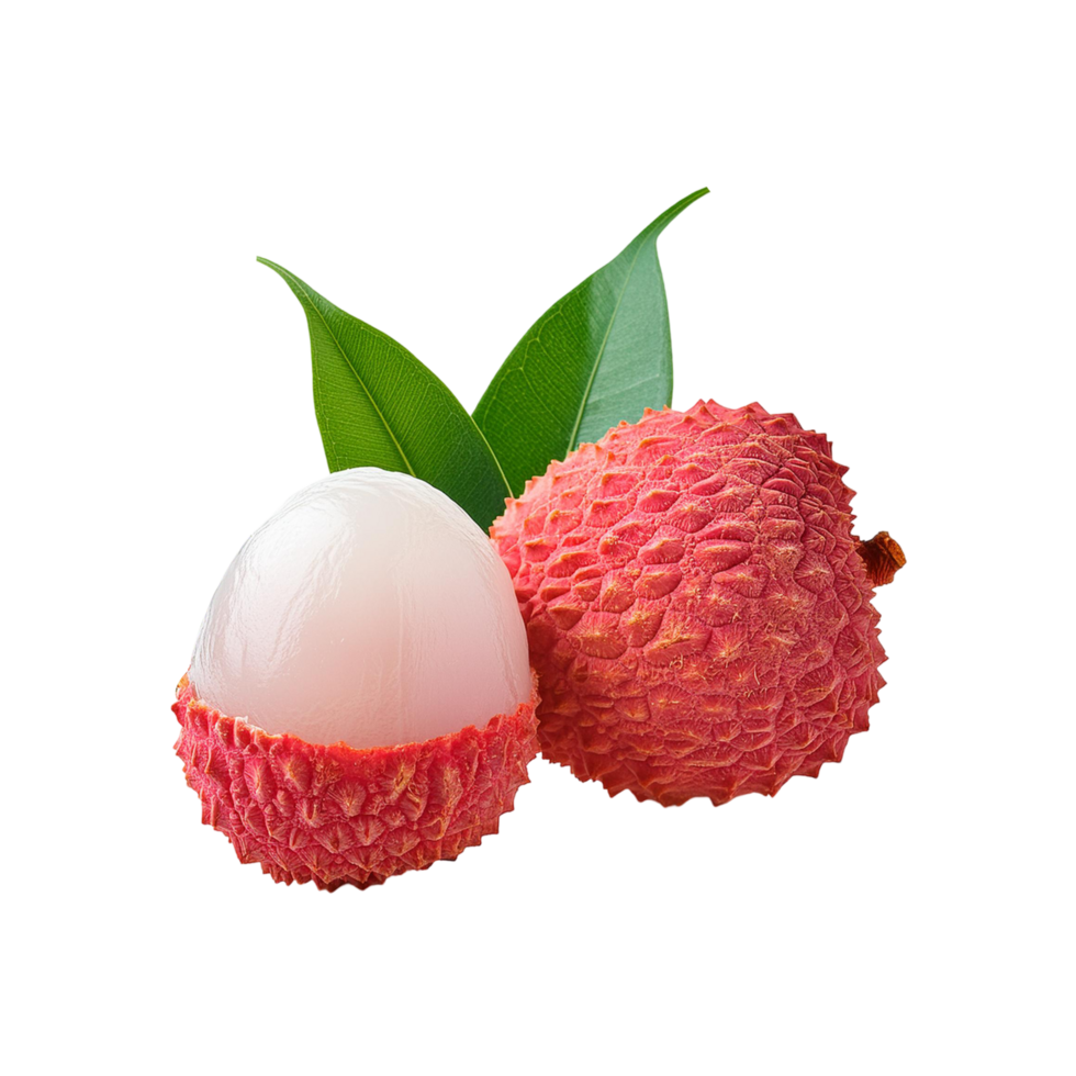 Lychee fruit with leaf on transparent background png