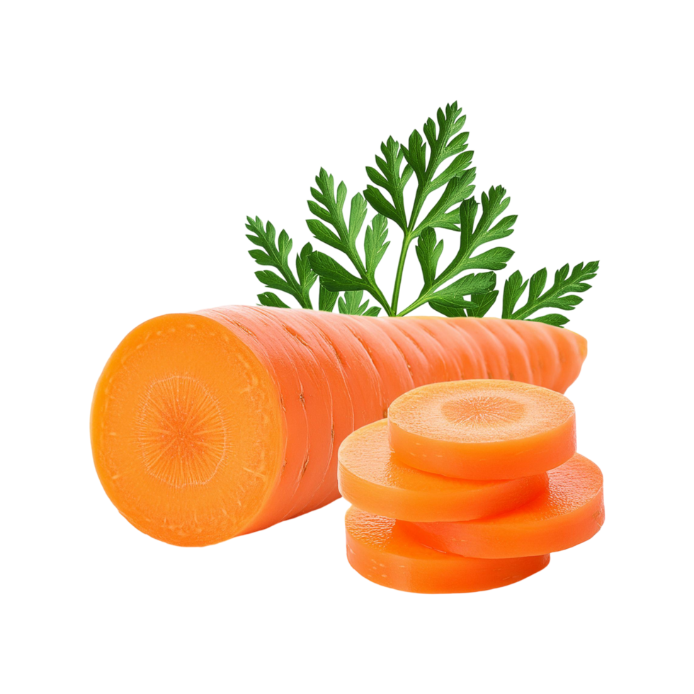 Fresh Carrot with slices and leaf on transparent background png