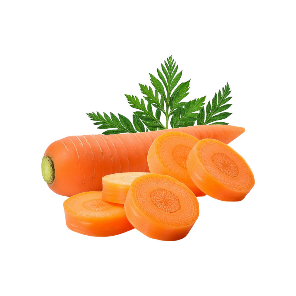 Carrot with slices and leaf on transparent background png