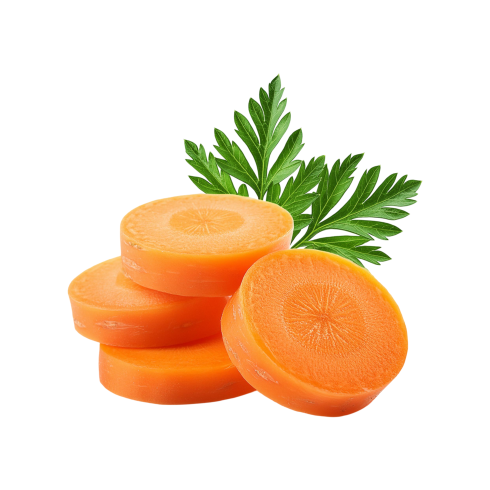 Fresh Carrot slices with leaf on transparent background png
