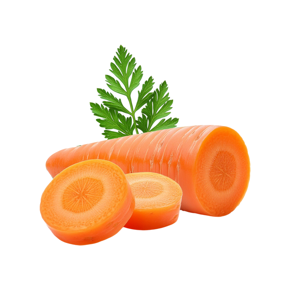 Carrot with slice and leaf on transparent background png