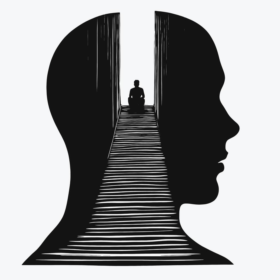 Silhouette of a man sitting on a bench in front of a doorway vector