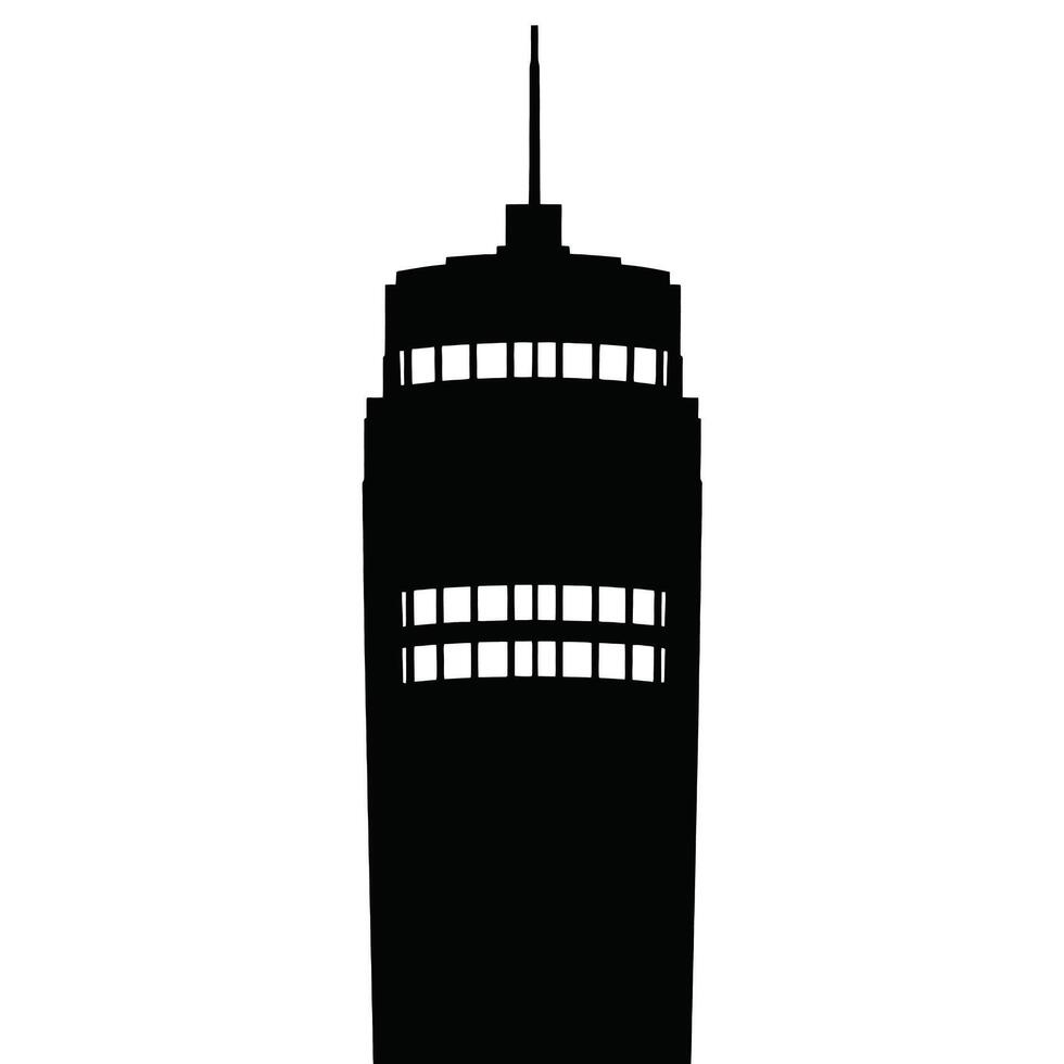 A black and white silhouette of a tall building vector