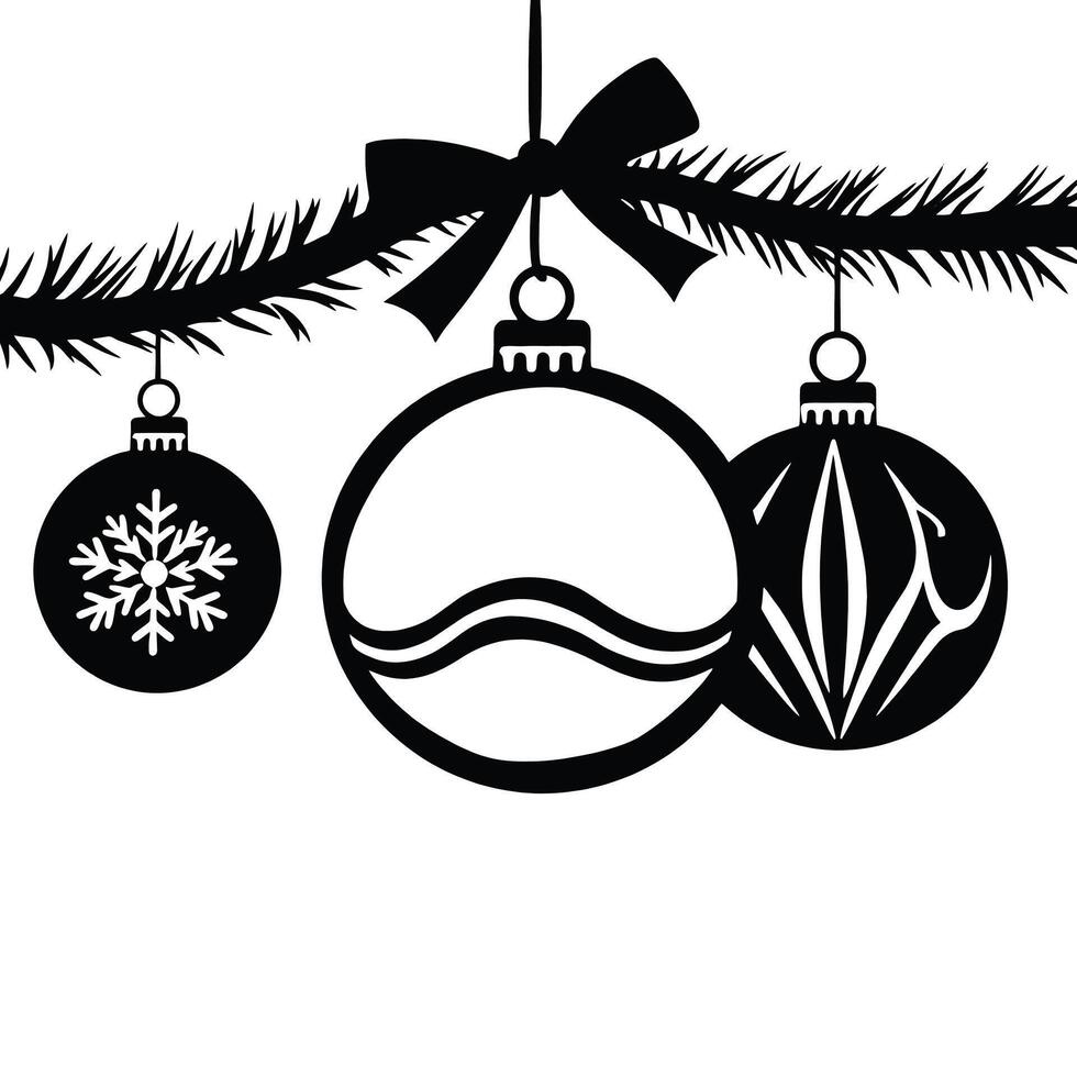 A black and white silhouette of christmas ornaments vector