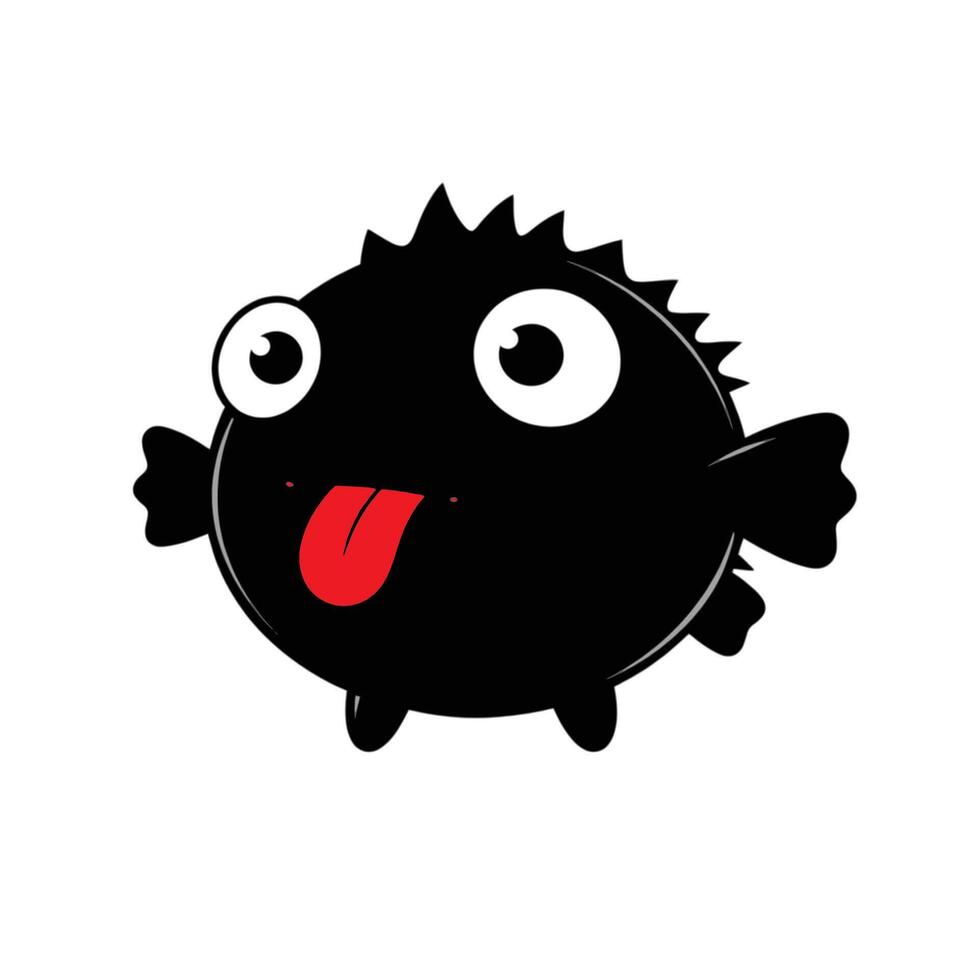 A black fish with a tongue sticking out vector