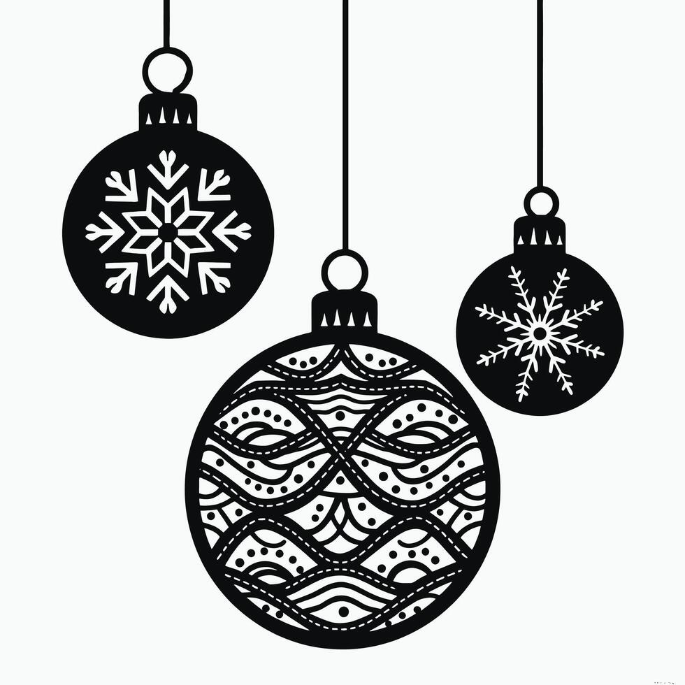 Christmas ornaments hanging on strings vector