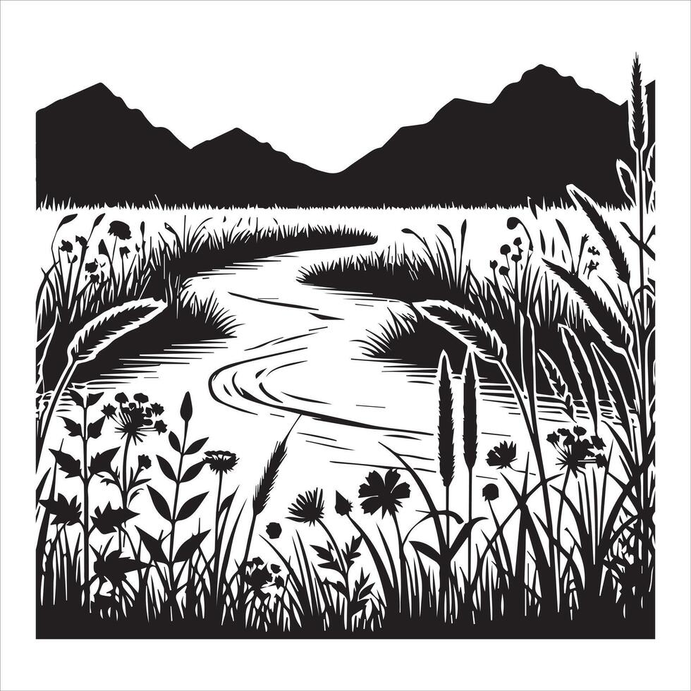 Serene Forest and Mountain Silhouettes Design vector