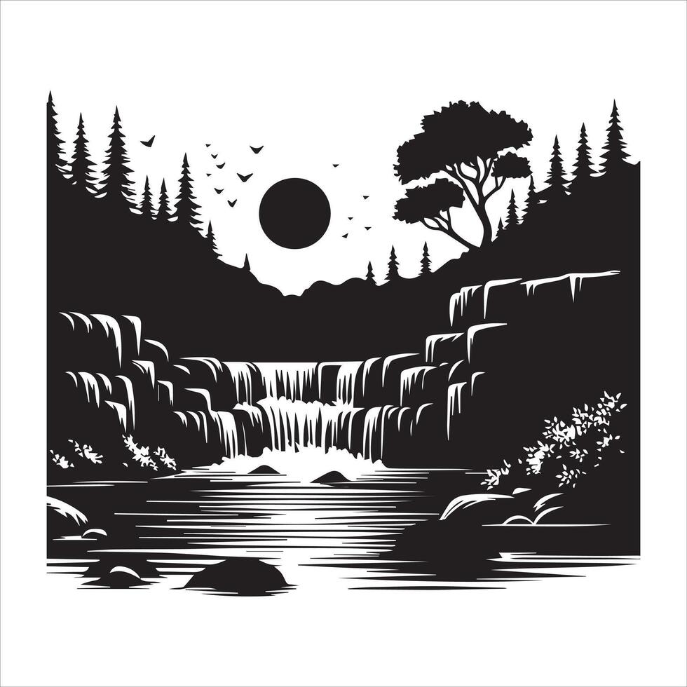 Artistic Forest River Landscape Silhouette Design vector