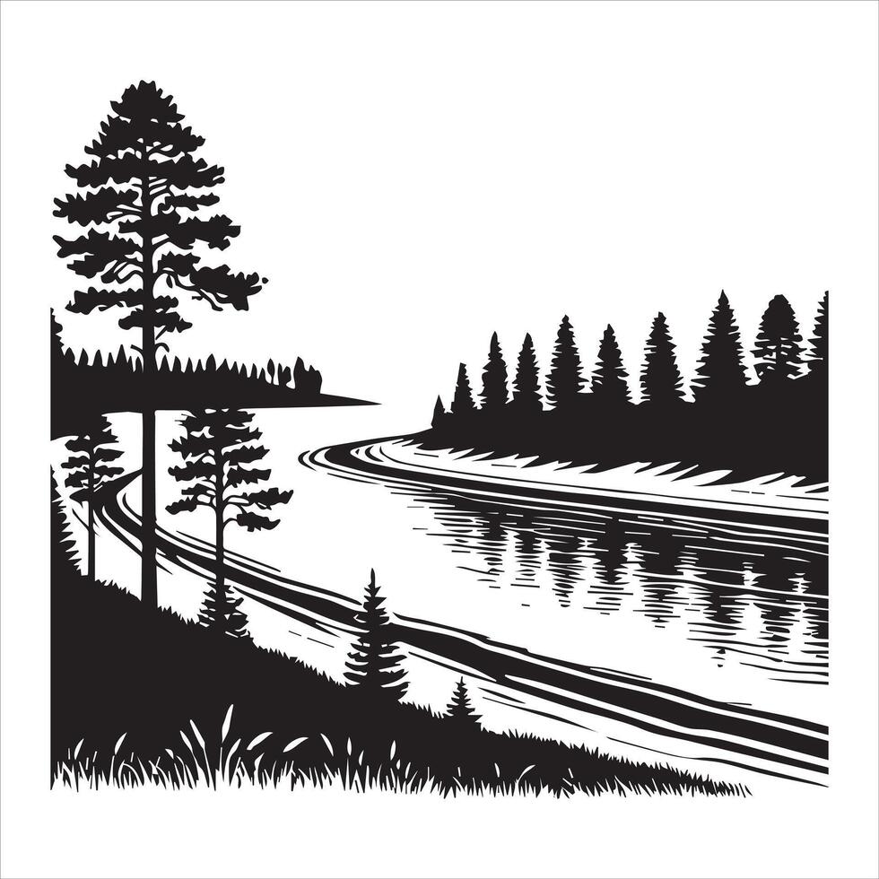 Forest and Mountain Silhouettes for Home and Office Art vector
