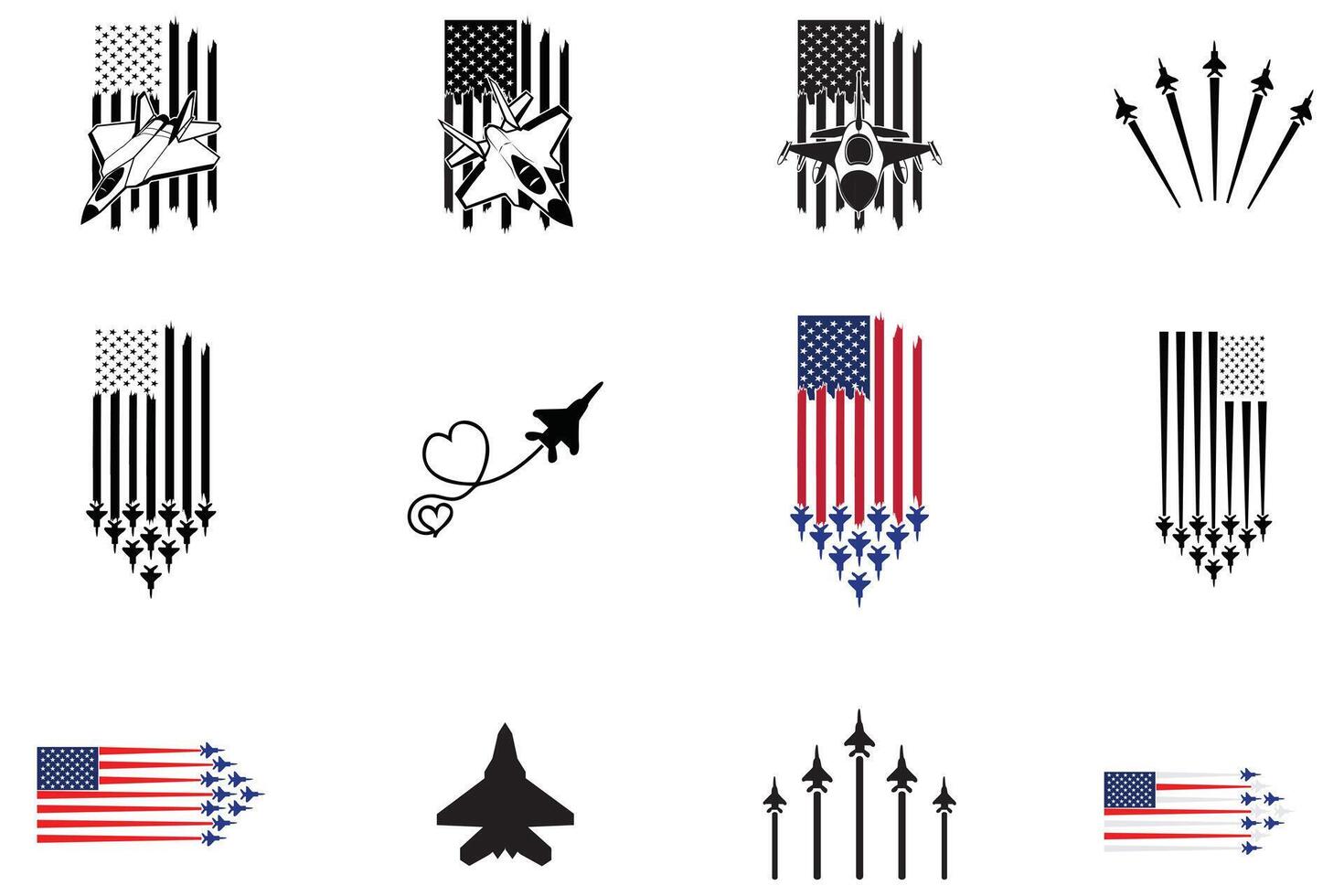 collection of American Flag Jet Fighter Clipart illustration vector