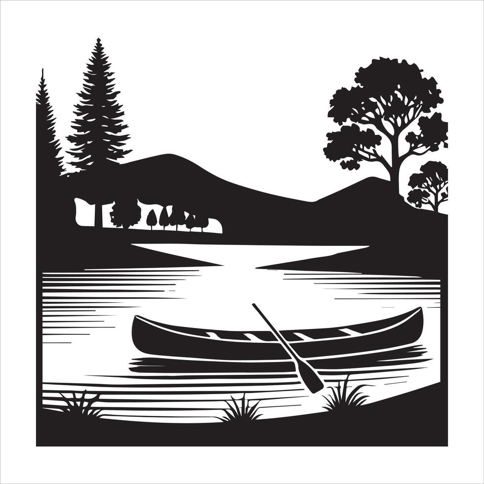 Artistic Forest River Silhouette Landscape Design vector