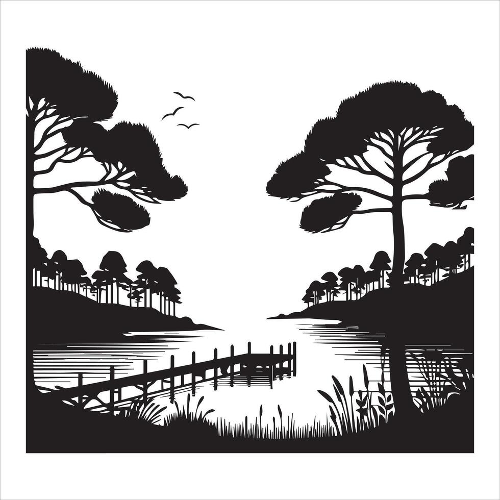 Nature-Inspired Forest River Silhouette Design vector