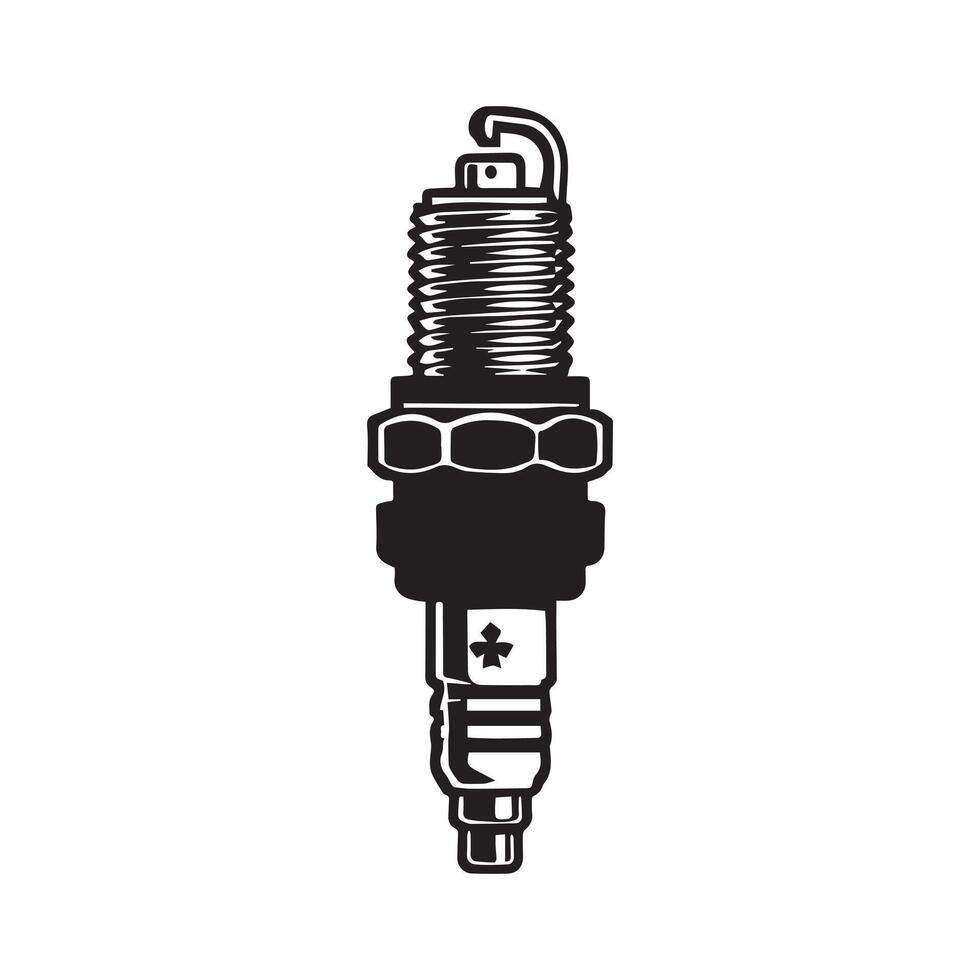 A black and white image of a spark plug vector