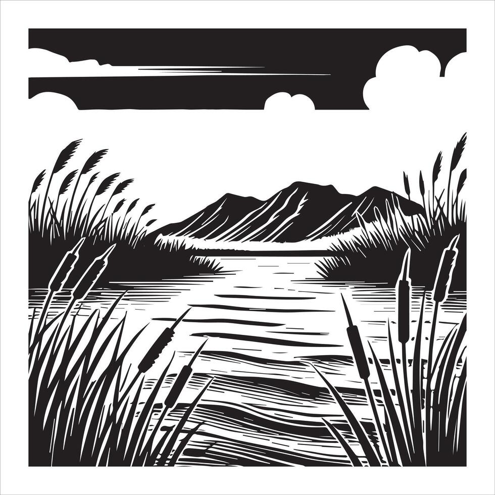 Serene Forest and Mountain Silhouettes Design vector