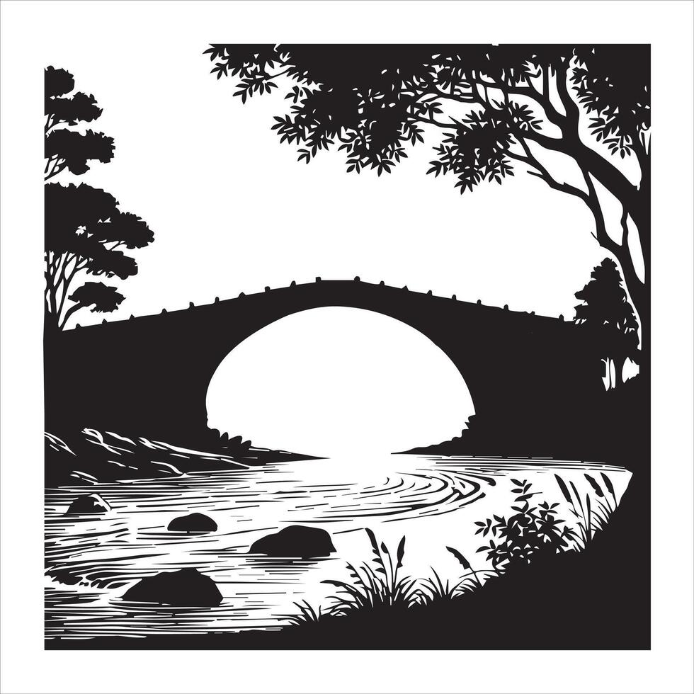 Serene Forest River and Nature Silhouette Design vector
