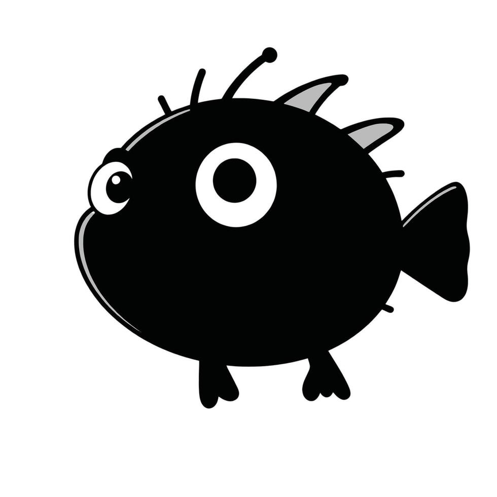 A black fish with big eyes and a white background vector