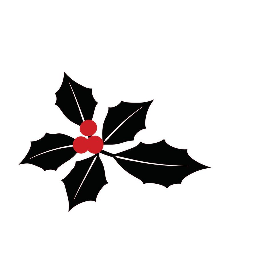 A black and red holly leaf with red berries vector