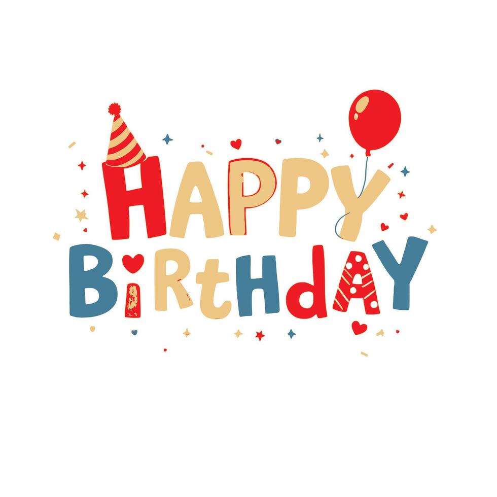 Happy birthday card with red, blue and yellow balloons vector