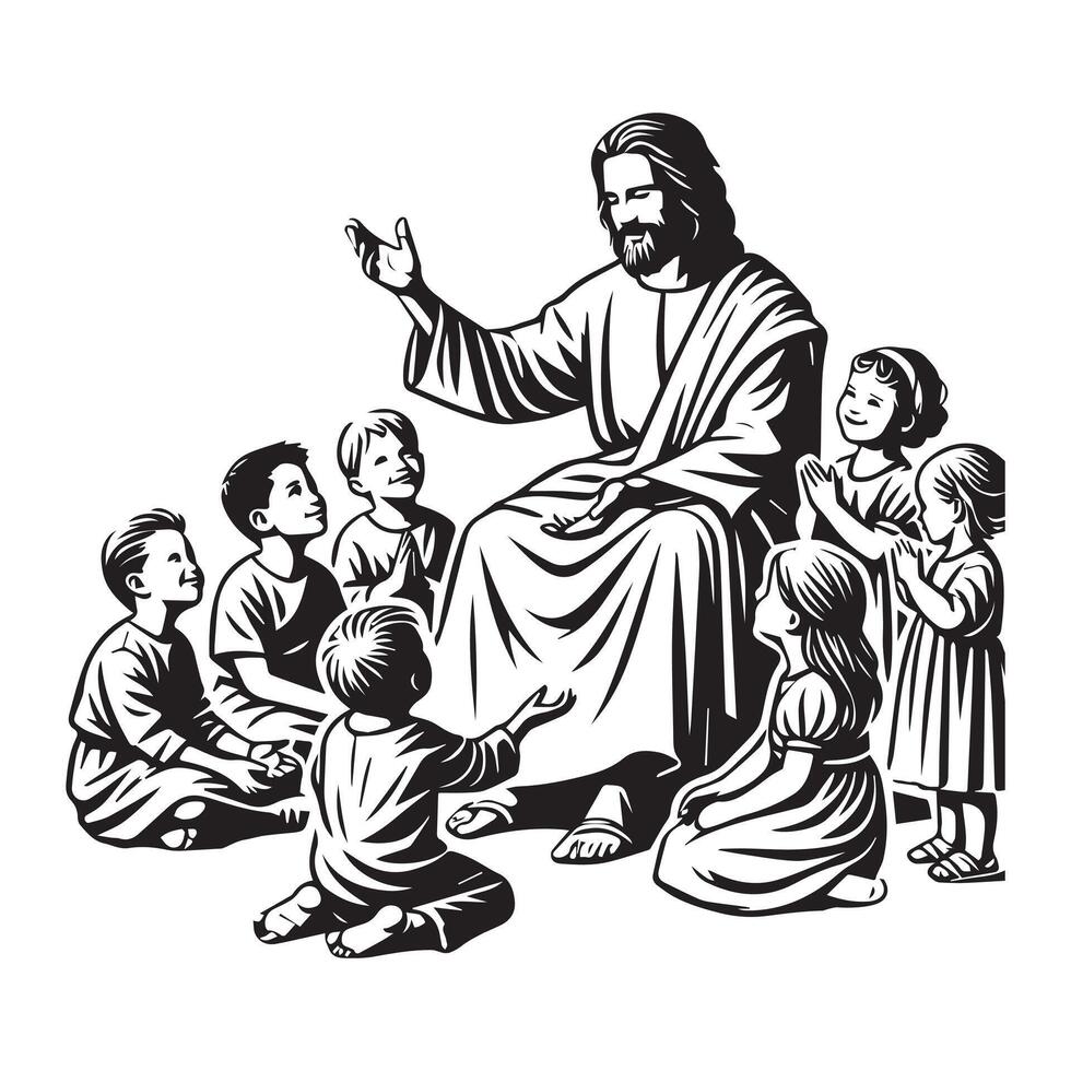 Jesus Christ as a Black and White Ink Drawing vector