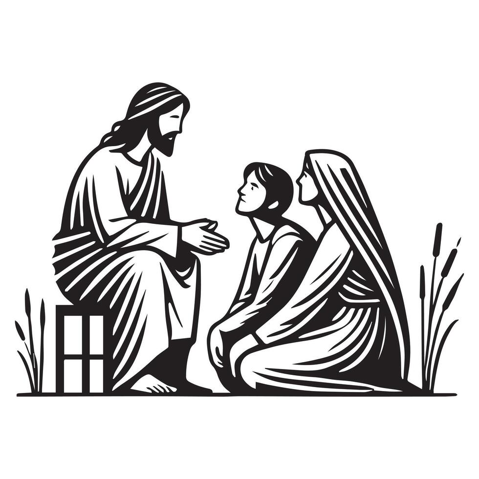 Monochrome Jesus Christ Icon in Art vector